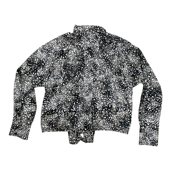 Nine West Black and White Tie Front Blouse with Notched Collar - Picture 2 of 6